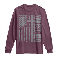 Wrestling Christian Vintage Patriotic American Flag Long Sleeve Shirt