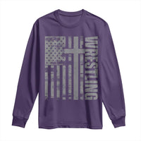 Wrestling Christian Vintage Patriotic American Flag Long Sleeve Shirt