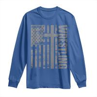 Wrestling Christian Vintage Patriotic American Flag Long Sleeve Shirt