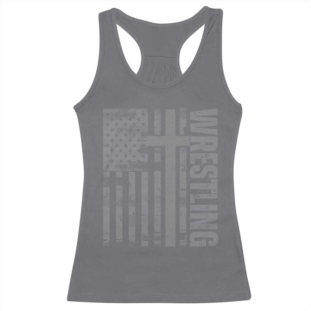 Wrestling Christian Vintage Patriotic American Flag Racerback Tank Top