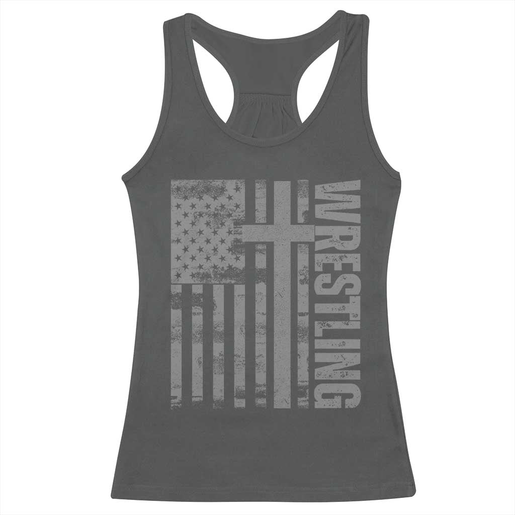 Wrestling Christian Vintage Patriotic American Flag Racerback Tank Top