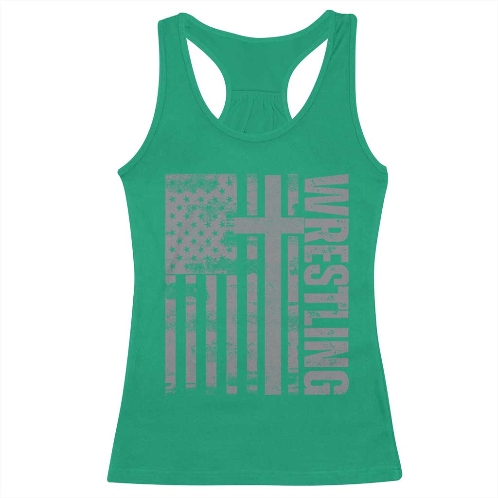 Wrestling Christian Vintage Patriotic American Flag Racerback Tank Top