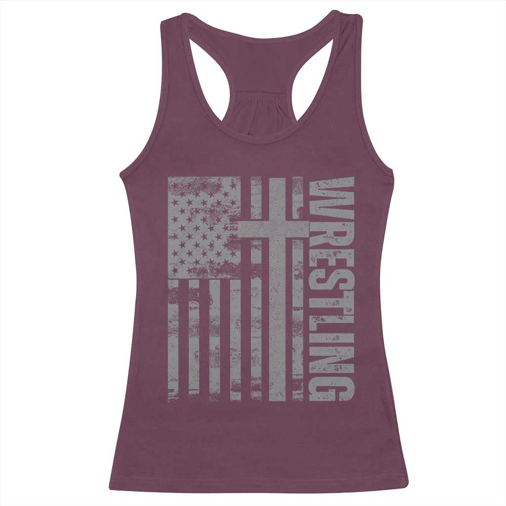 Wrestling Christian Vintage Patriotic American Flag Racerback Tank Top