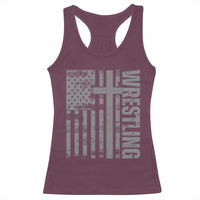 Wrestling Christian Vintage Patriotic American Flag Racerback Tank Top