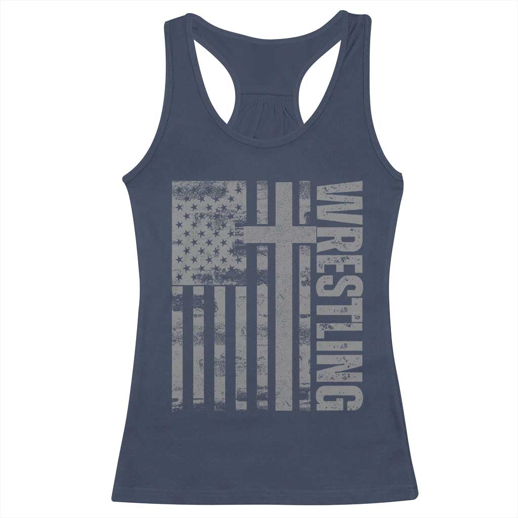Wrestling Christian Vintage Patriotic American Flag Racerback Tank Top
