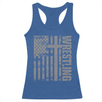 Wrestling Christian Vintage Patriotic American Flag Racerback Tank Top