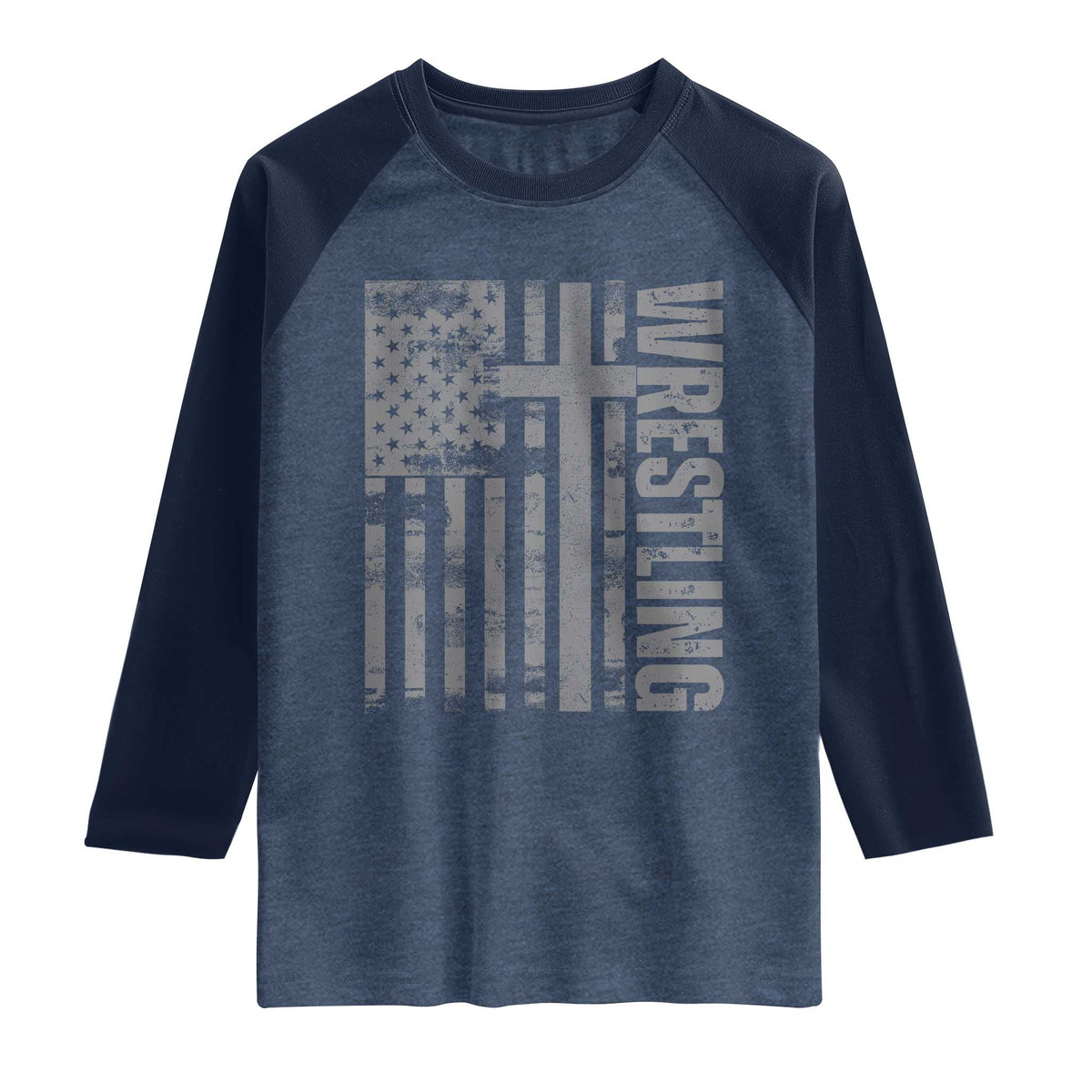 Wrestling Christian Vintage Patriotic American Flag Raglan Shirt