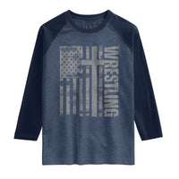 Wrestling Christian Vintage Patriotic American Flag Raglan Shirt