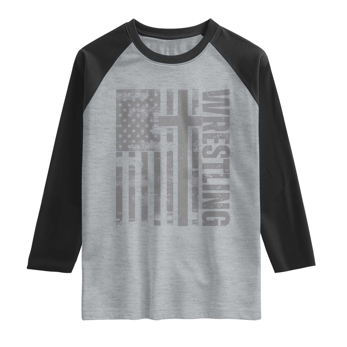 Wrestling Christian Vintage Patriotic American Flag Raglan Shirt