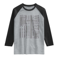 Wrestling Christian Vintage Patriotic American Flag Raglan Shirt