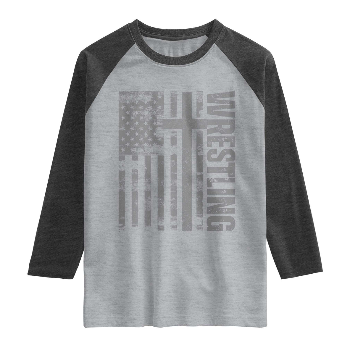 Wrestling Christian Vintage Patriotic American Flag Raglan Shirt