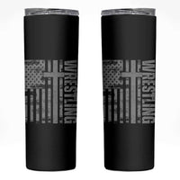 Wrestling Christian Vintage Patriotic American Flag Skinny Tumbler