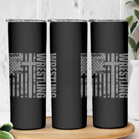 Wrestling Christian Vintage Patriotic American Flag Skinny Tumbler