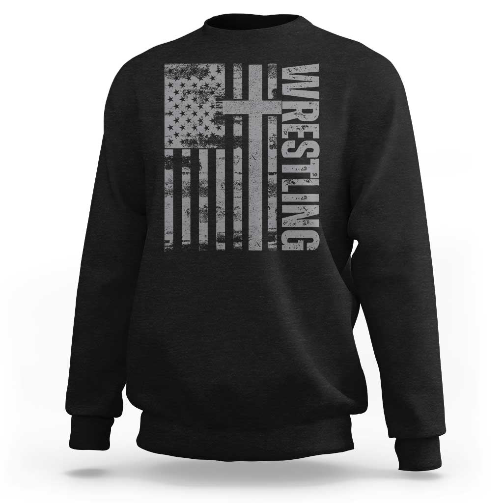 Wrestling Christian Vintage Patriotic American Flag Sweatshirt