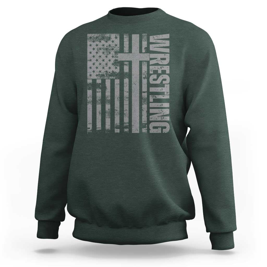 Wrestling Christian Vintage Patriotic American Flag Sweatshirt
