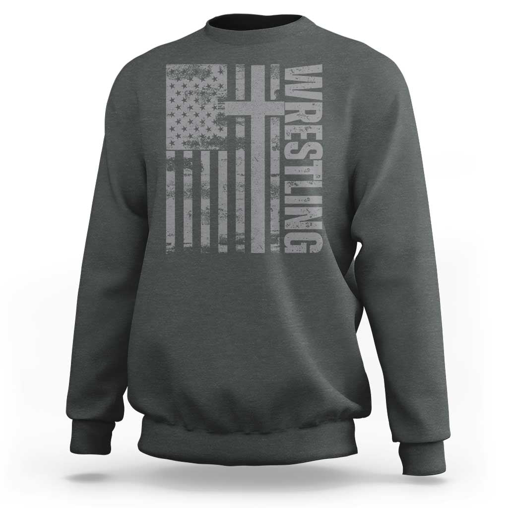 Wrestling Christian Vintage Patriotic American Flag Sweatshirt