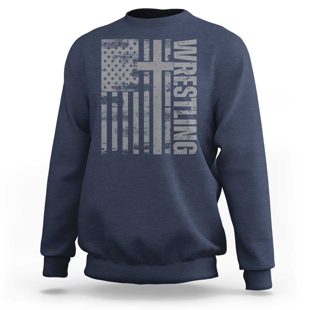 Wrestling Christian Vintage Patriotic American Flag Sweatshirt