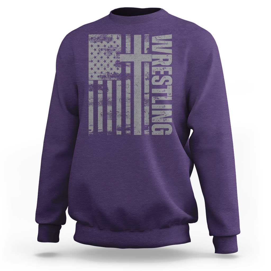 Wrestling Christian Vintage Patriotic American Flag Sweatshirt