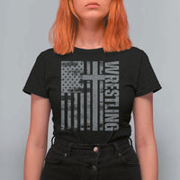Wrestling Christian Vintage Patriotic American Flag T Shirt For Women