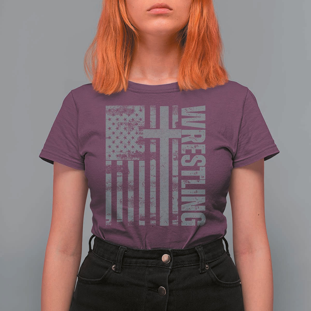 Wrestling Christian Vintage Patriotic American Flag T Shirt For Women