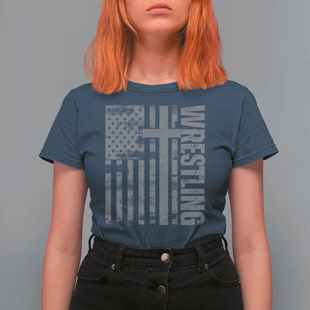 Wrestling Christian Vintage Patriotic American Flag T Shirt For Women