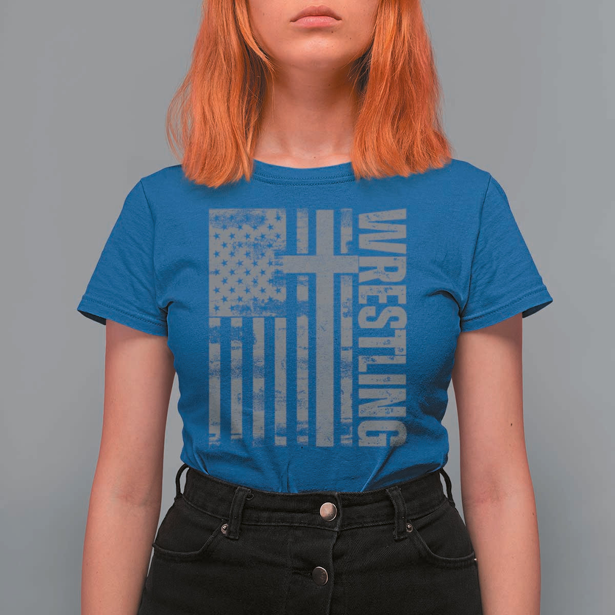 Wrestling Christian Vintage Patriotic American Flag T Shirt For Women