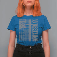 Wrestling Christian Vintage Patriotic American Flag T Shirt For Women