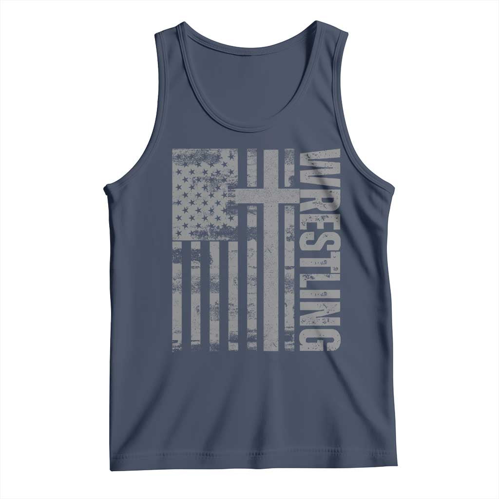 Wrestling Christian Vintage Patriotic American Flag Tank Top