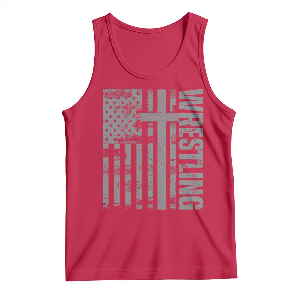 Wrestling Christian Vintage Patriotic American Flag Tank Top