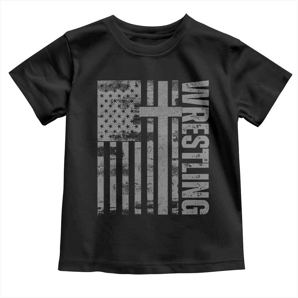 Wrestling Christian Vintage Patriotic American Flag Toddler T Shirt
