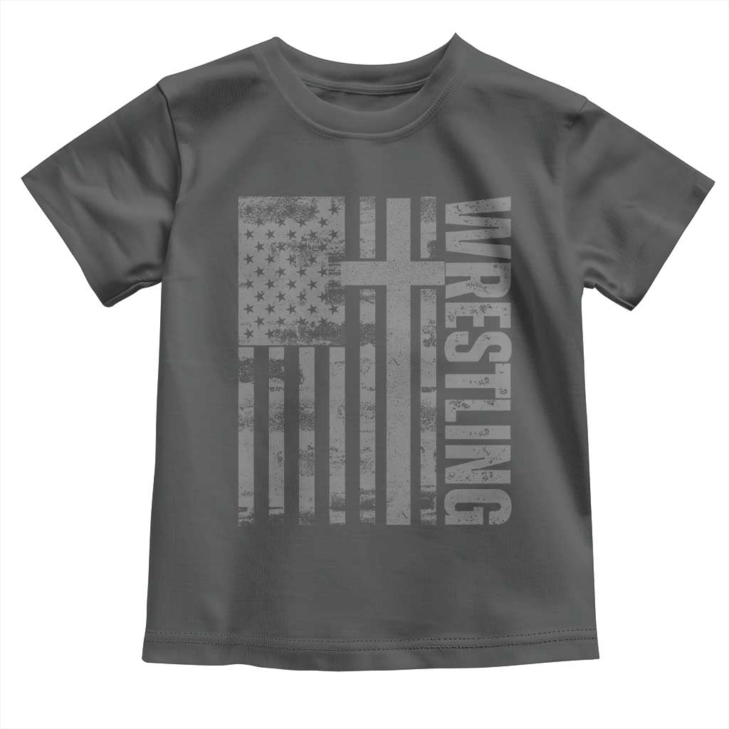 Wrestling Christian Vintage Patriotic American Flag Toddler T Shirt