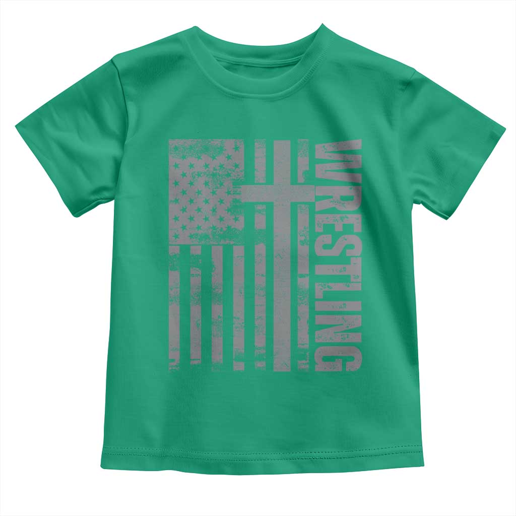 Wrestling Christian Vintage Patriotic American Flag Toddler T Shirt