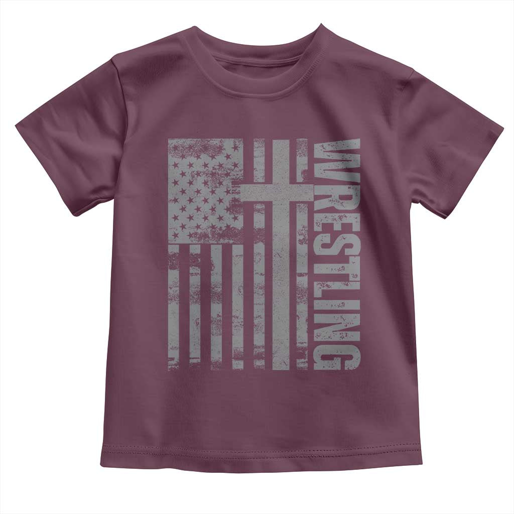 Wrestling Christian Vintage Patriotic American Flag Toddler T Shirt
