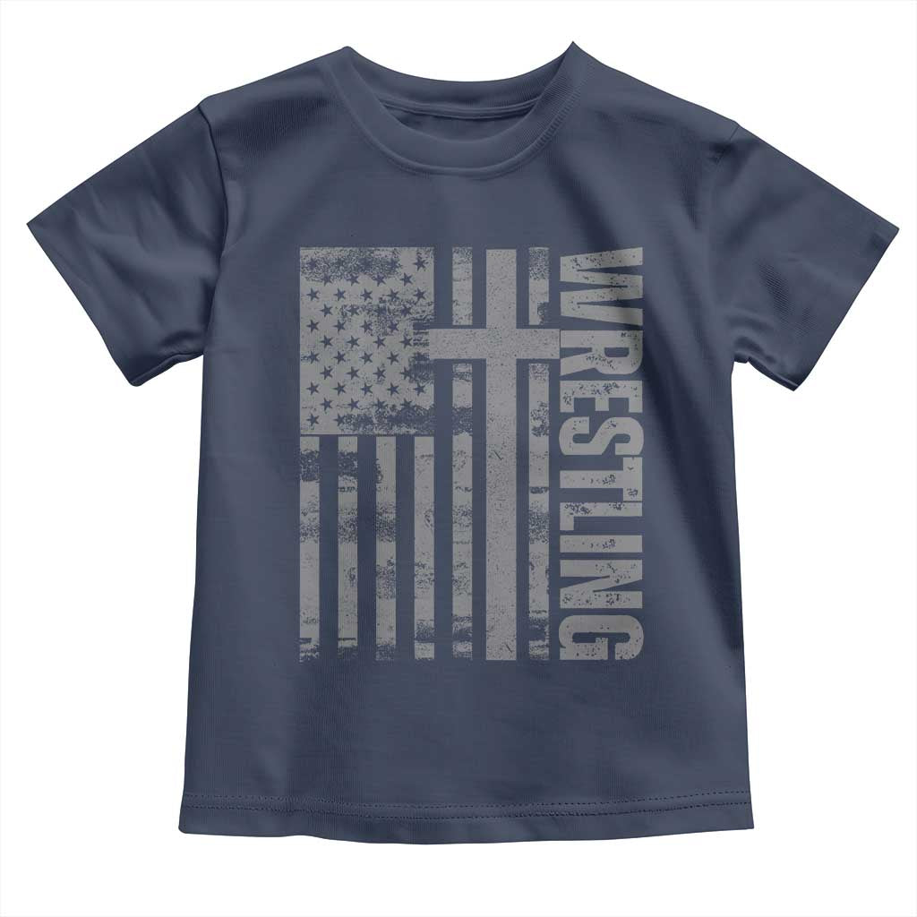 Wrestling Christian Vintage Patriotic American Flag Toddler T Shirt
