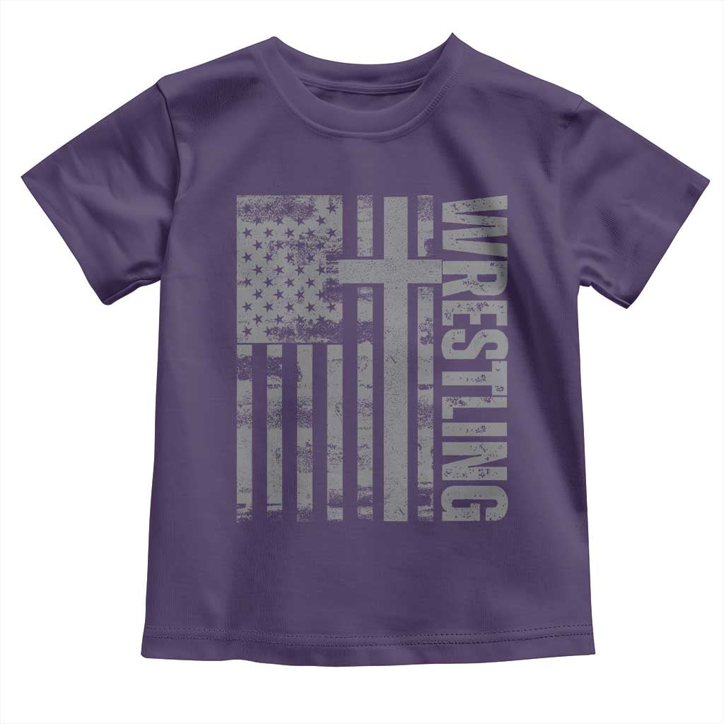 Wrestling Christian Vintage Patriotic American Flag Toddler T Shirt