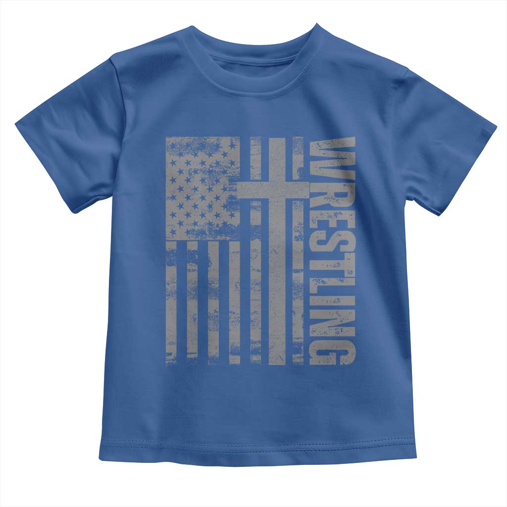 Wrestling Christian Vintage Patriotic American Flag Toddler T Shirt