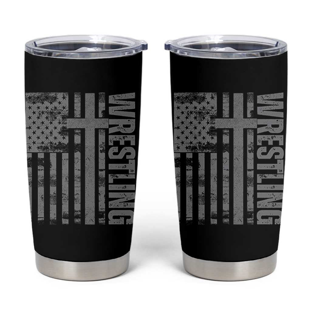 Wrestling Christian Vintage Patriotic American Flag Tumbler Cup