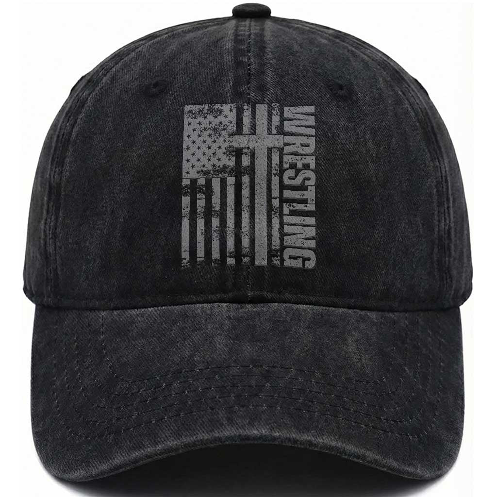 Wrestling Christian Vintage Patriotic American Flag Washed Cotton Baseball Cap