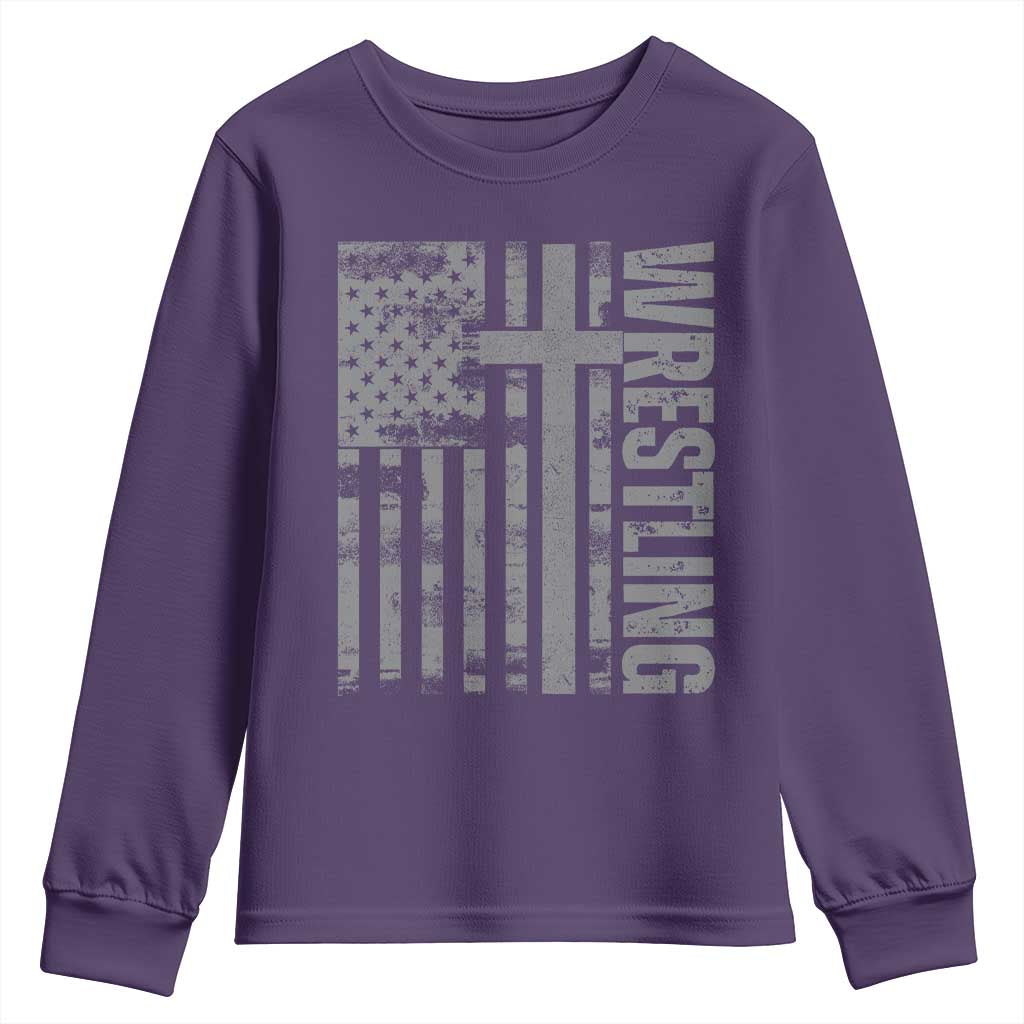 Wrestling Christian Vintage Patriotic American Flag Youth Sweatshirt