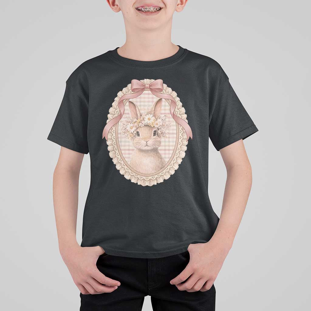 Floral Coquette Easter Bunny Vintage Thrifted Grandma Core T Shirt For Kid