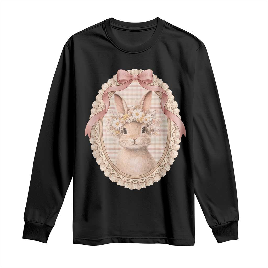 Floral Coquette Easter Bunny Vintage Thrifted Grandma Core Long Sleeve Shirt