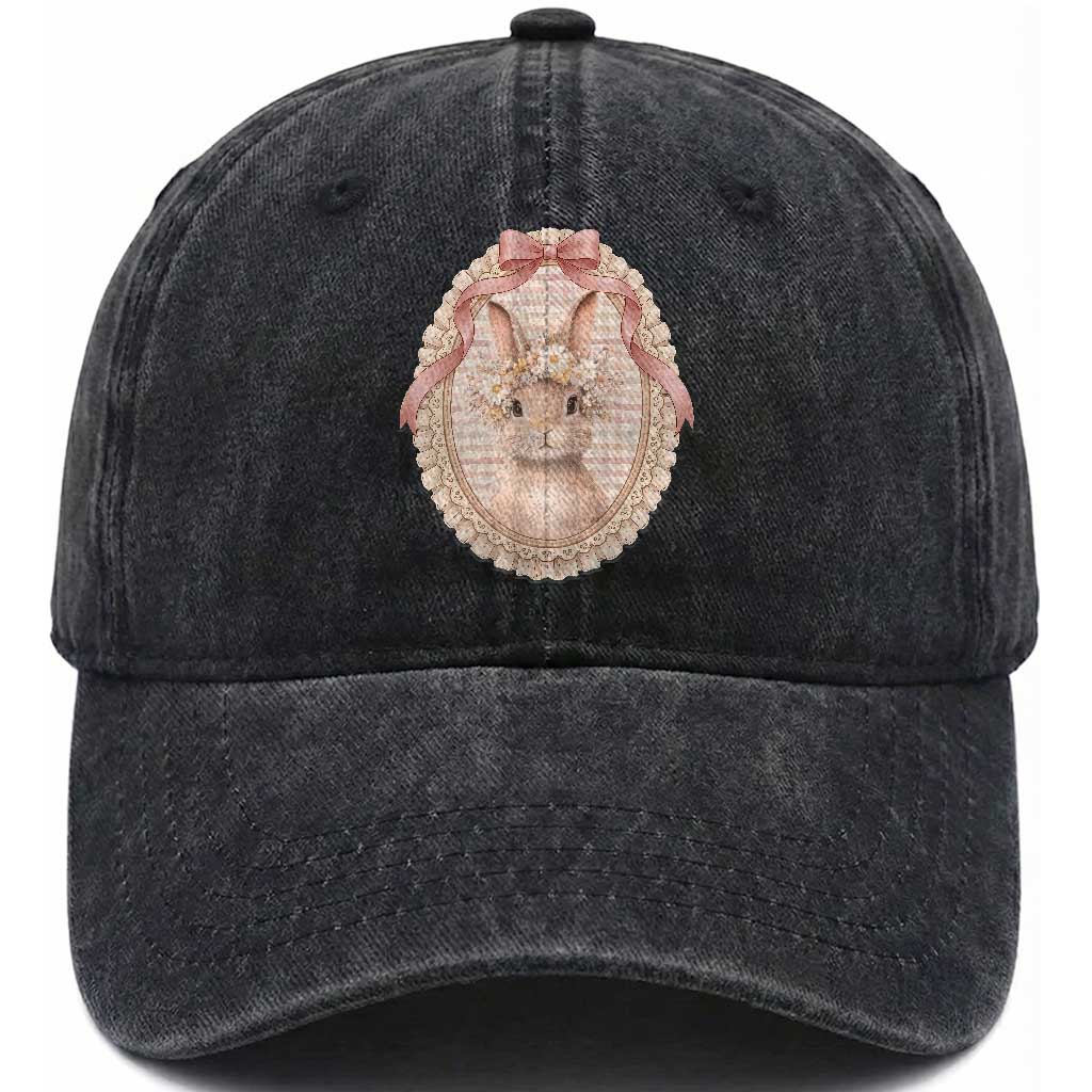 Floral Coquette Easter Bunny Vintage Thrifted Grandma Core Washed Cotton Baseball Cap