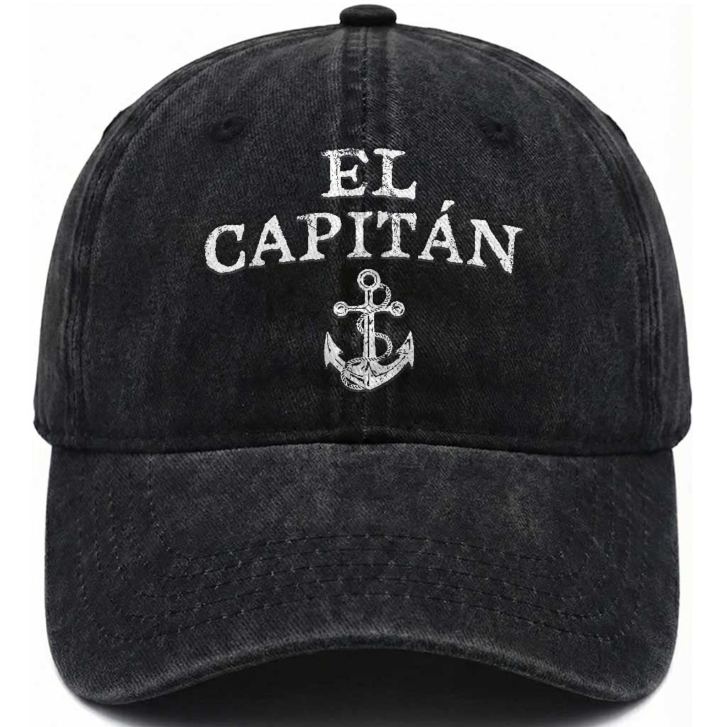 El Capitan Washed Cotton Baseball Cap Funny Boat Captain Vintage Anchor