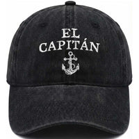 El Capitan Washed Cotton Baseball Cap Funny Boat Captain Vintage Anchor