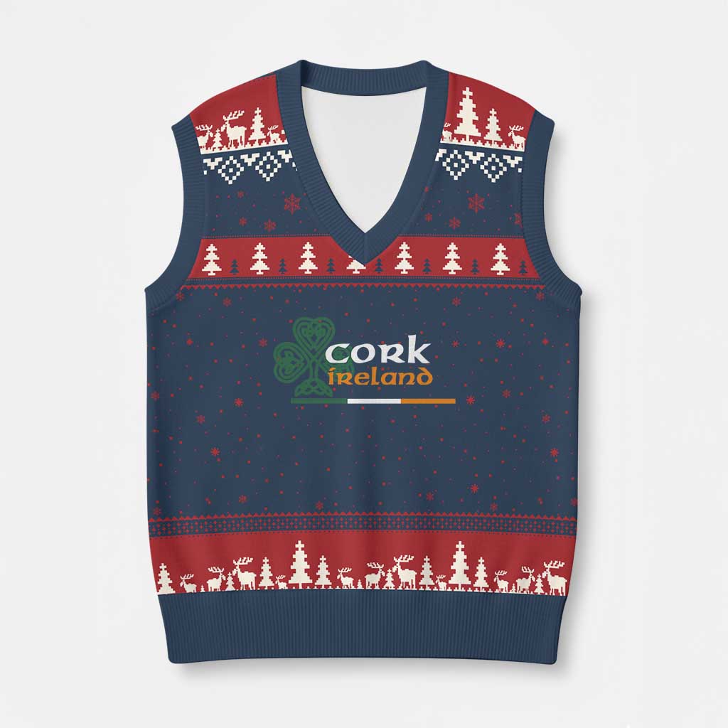 Cork Ireland V-Neck Knit Sweater Vest Irish City Souvenir St Patricks Day Celtic Shamrock