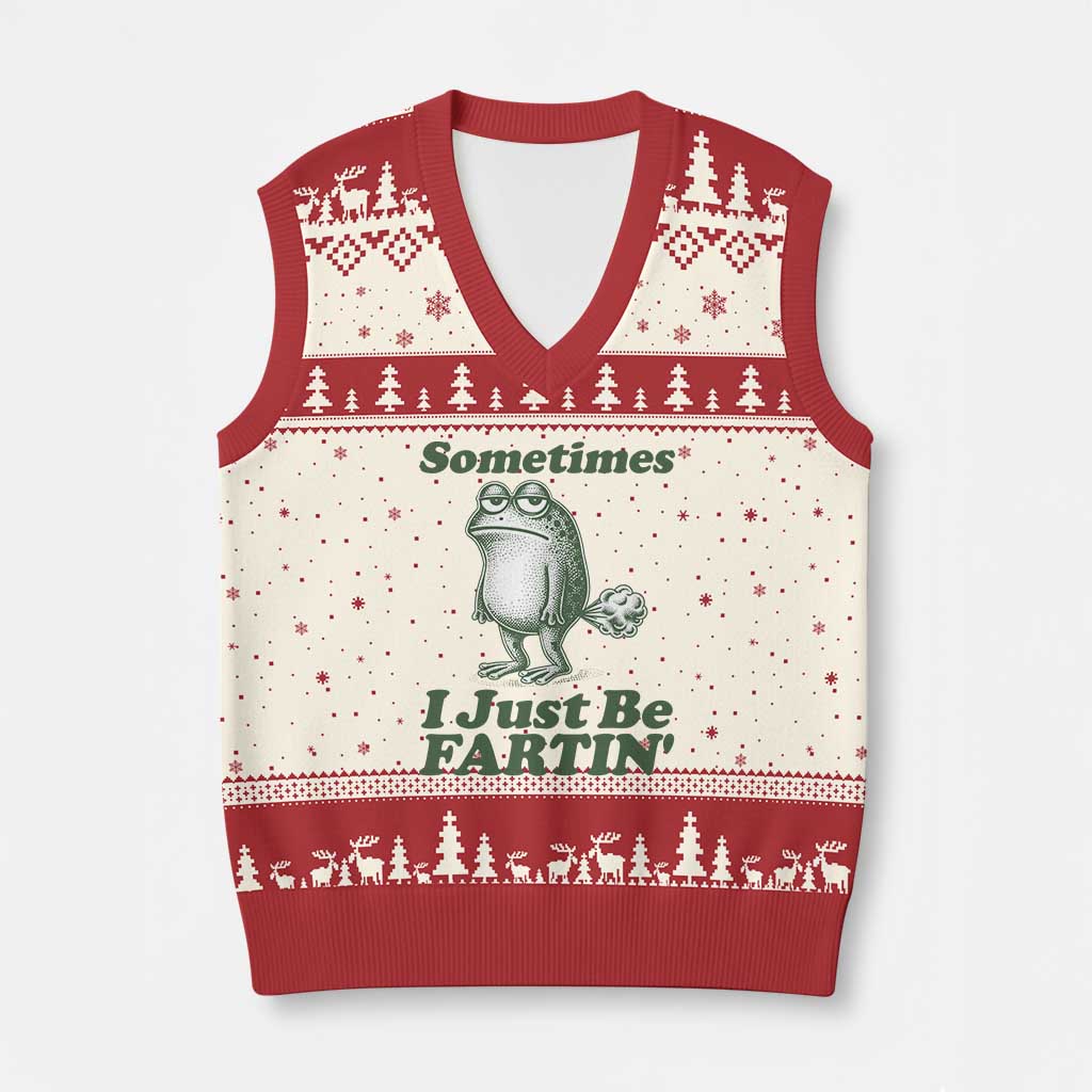 Sometimes I Just Be Fartin Funny Frog V-Neck Knit Sweater Vest