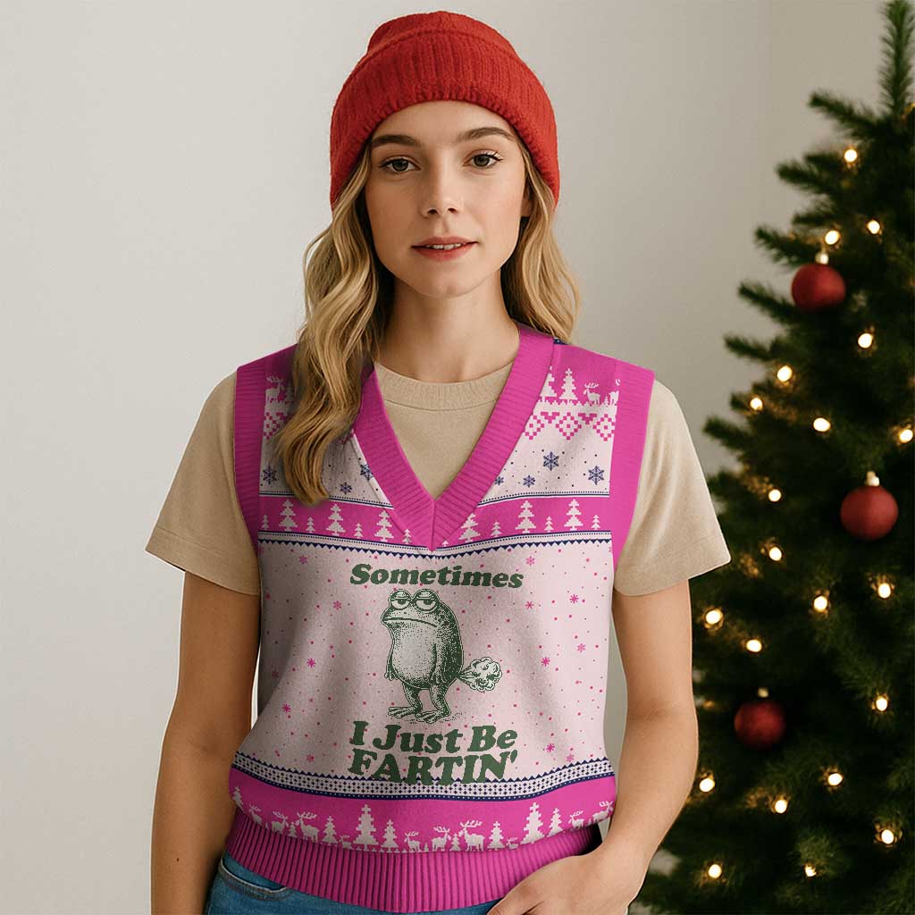Sometimes I Just Be Fartin Funny Frog V-Neck Knit Sweater Vest