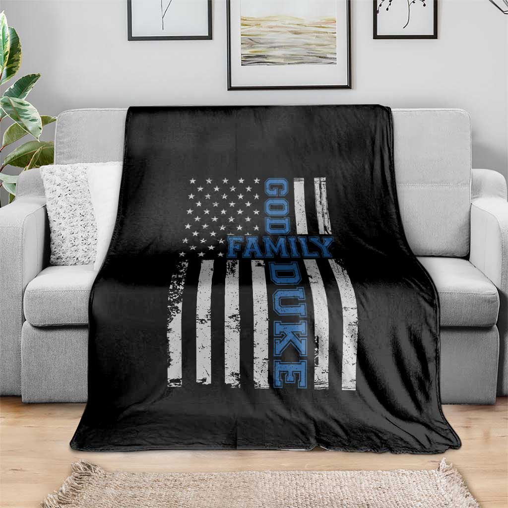 God Family Duke Throw Blanket Blue Game Day Vintage American Flag