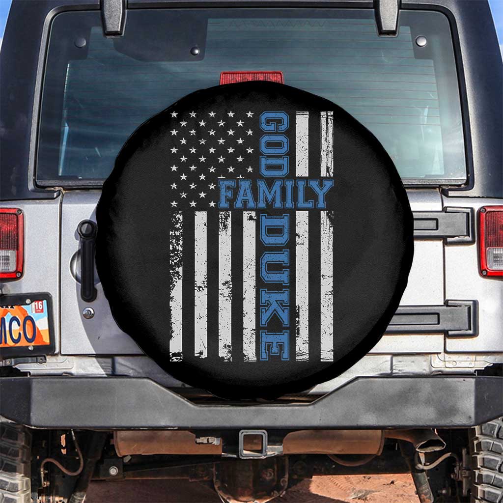 God Family Duke Spare Tire Cover Blue Game Day Vintage American Flag