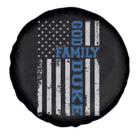 God Family Duke Spare Tire Cover Blue Game Day Vintage American Flag